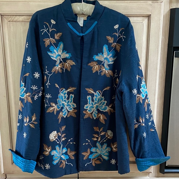 Norm Thompson Jackets & Blazers - Norm Thompson Teal and Navy Embroidered Jacket sz 1X